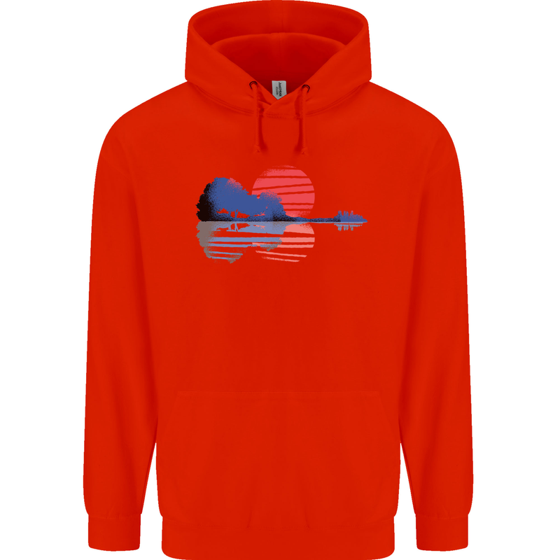 Guitar Reflection Guitarist Acoustic Bass Childrens Kids Hoodie Bright Red