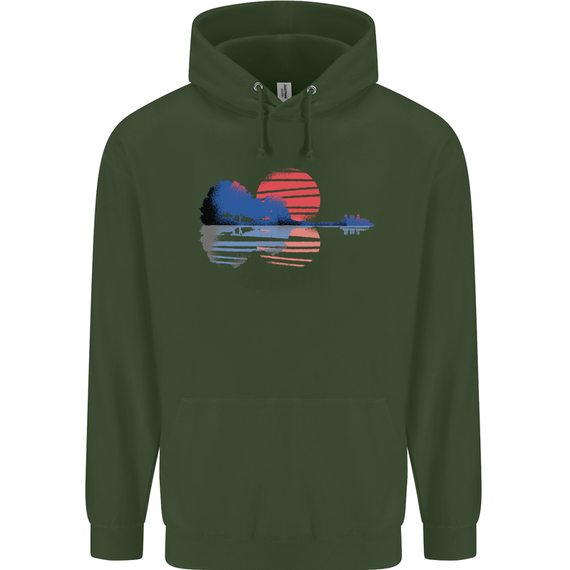 Guitar Reflection Guitarist Acoustic Bass Childrens Kids Hoodie Forest Green