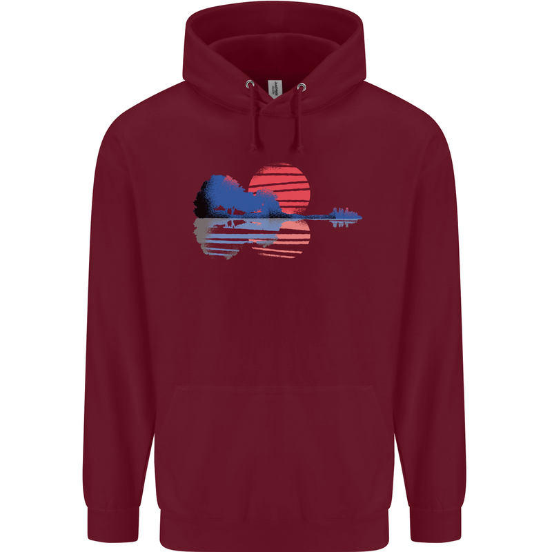 Guitar Reflection Guitarist Acoustic Bass Childrens Kids Hoodie Maroon