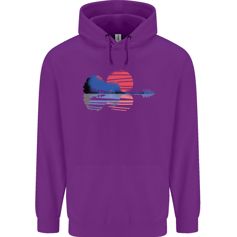 Guitar Reflection Guitarist Acoustic Bass Childrens Kids Hoodie Purple