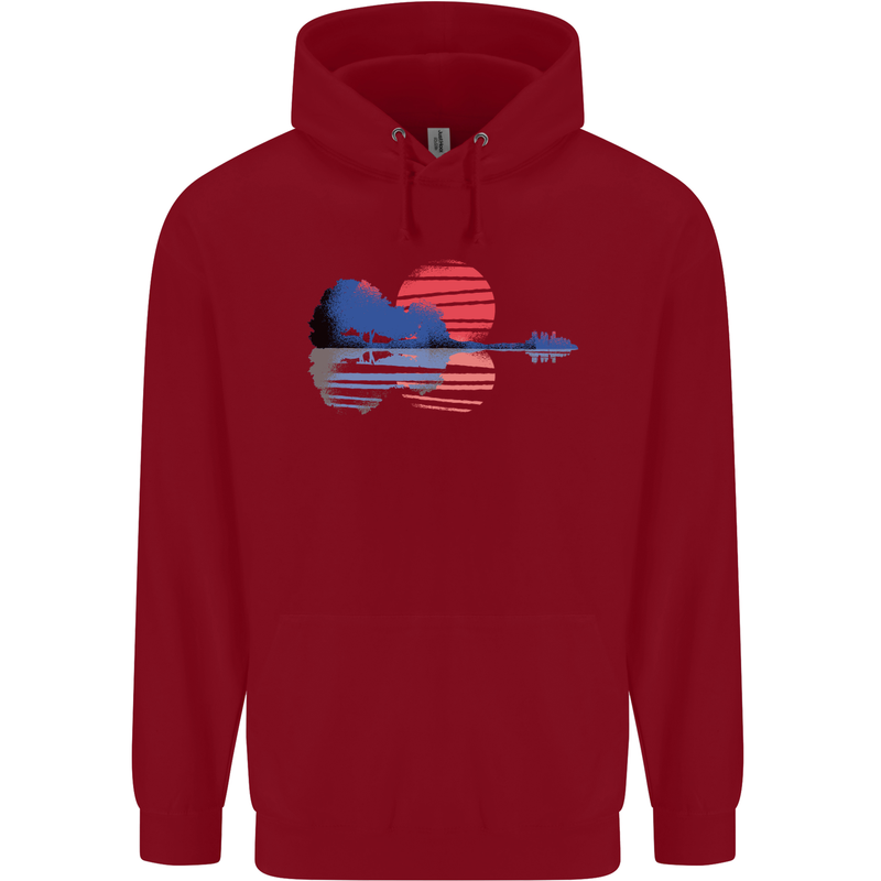 Guitar Reflection Guitarist Acoustic Bass Childrens Kids Hoodie Red