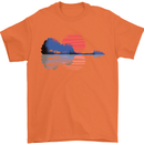 Guitar Reflection Guitarist Acoustic Bass Mens T-Shirt Cotton Gildan Orange