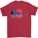 Guitar Reflection Guitarist Acoustic Bass Mens T-Shirt Cotton Gildan Red