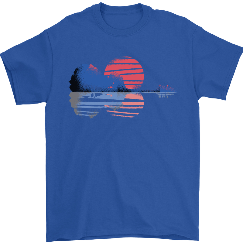 Guitar Reflection Guitarist Acoustic Bass Mens T-Shirt Cotton Gildan Royal Blue
