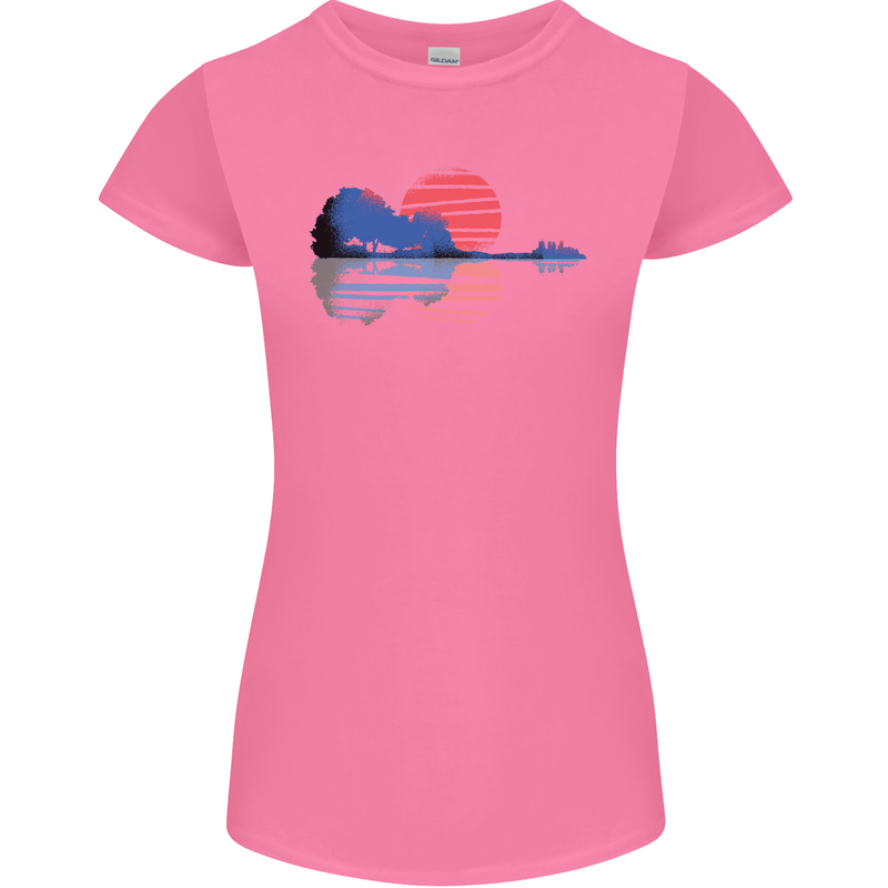 Guitar Reflection Guitarist Acoustic Bass Womens Petite Cut T-Shirt Azalea