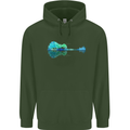 Guitar Reflection Guitarist Bass Acoustic Childrens Kids Hoodie Forest Green