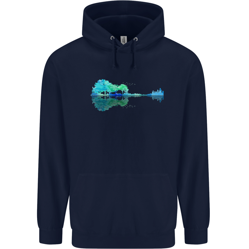 Guitar Reflection Guitarist Bass Acoustic Childrens Kids Hoodie Navy Blue