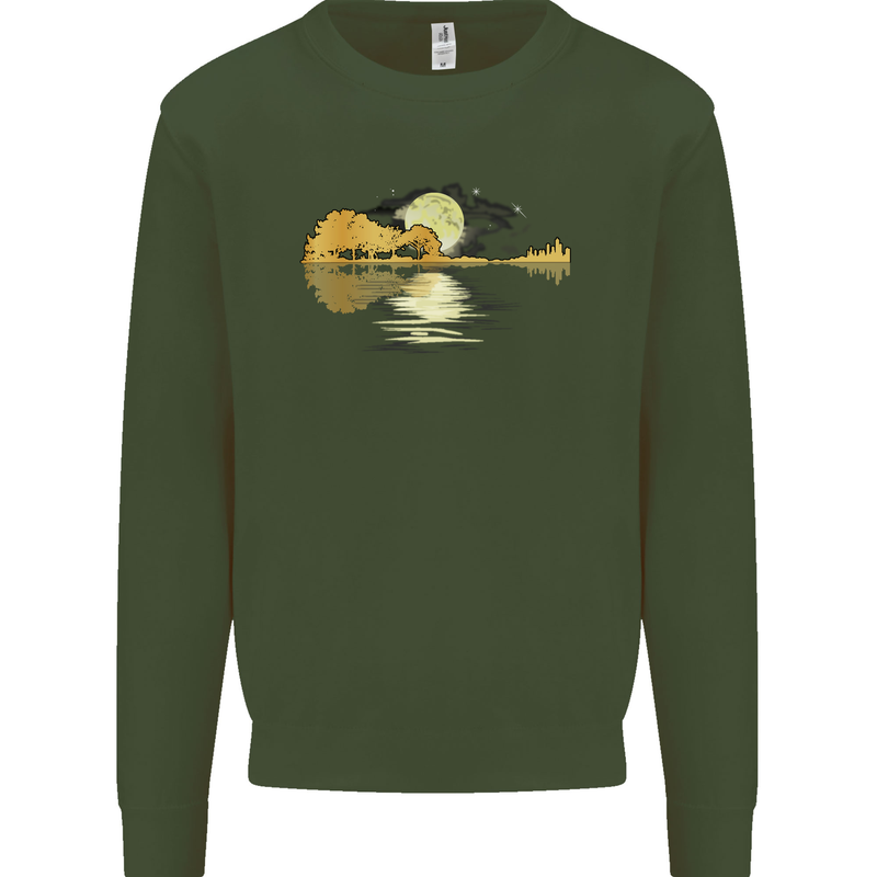 Guitar Reflection Guitarist Bass Acoustic Kids Sweatshirt Jumper Forest Green