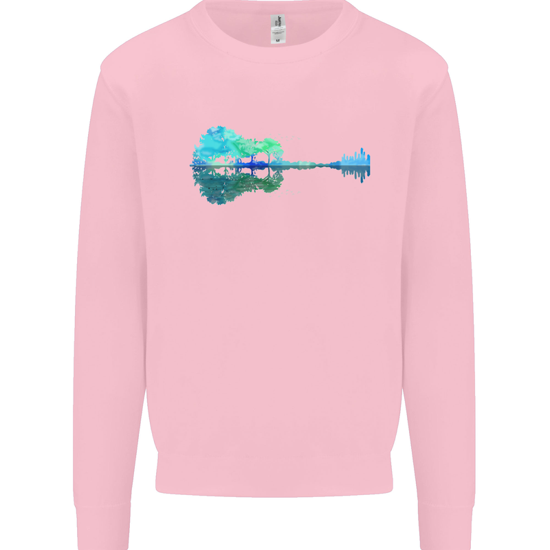 Guitar Reflection Guitarist Bass Acoustic Kids Sweatshirt Jumper Light Pink