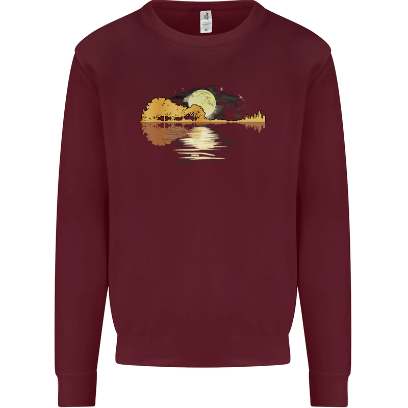 Guitar Reflection Guitarist Bass Acoustic Kids Sweatshirt Jumper Maroon