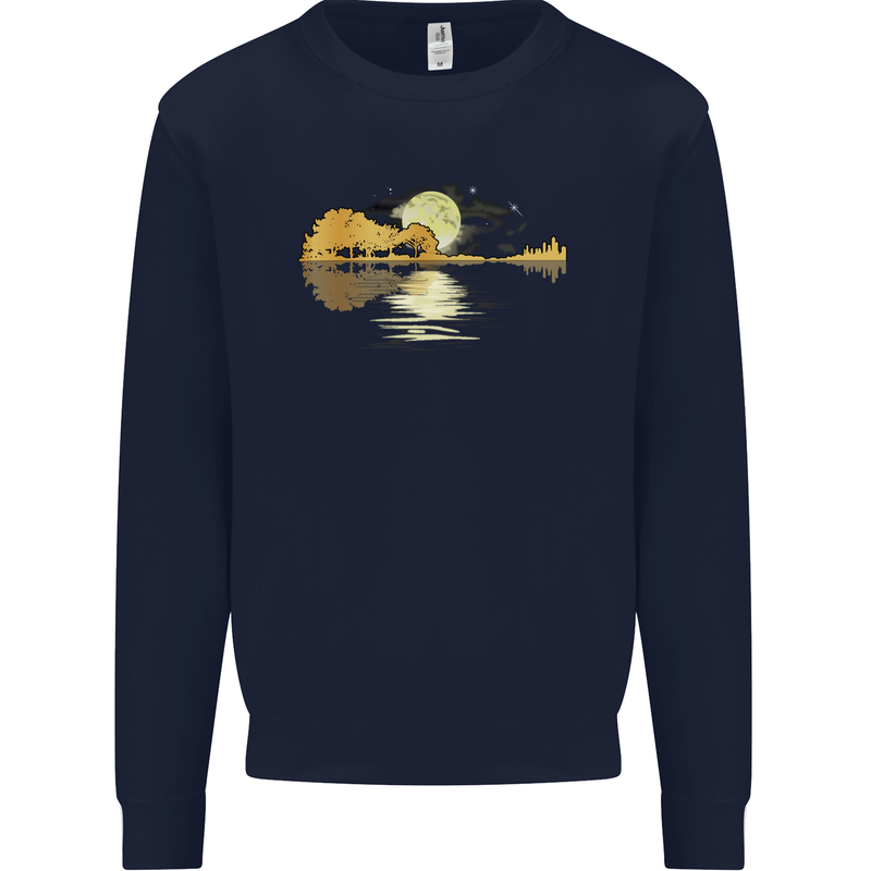 Guitar Reflection Guitarist Bass Acoustic Kids Sweatshirt Jumper Navy Blue