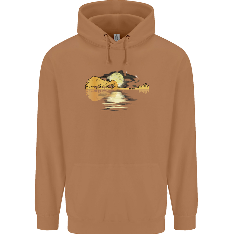 Guitar Reflection Guitarist Bass Acoustic Mens 80% Cotton Hoodie Caramel Latte