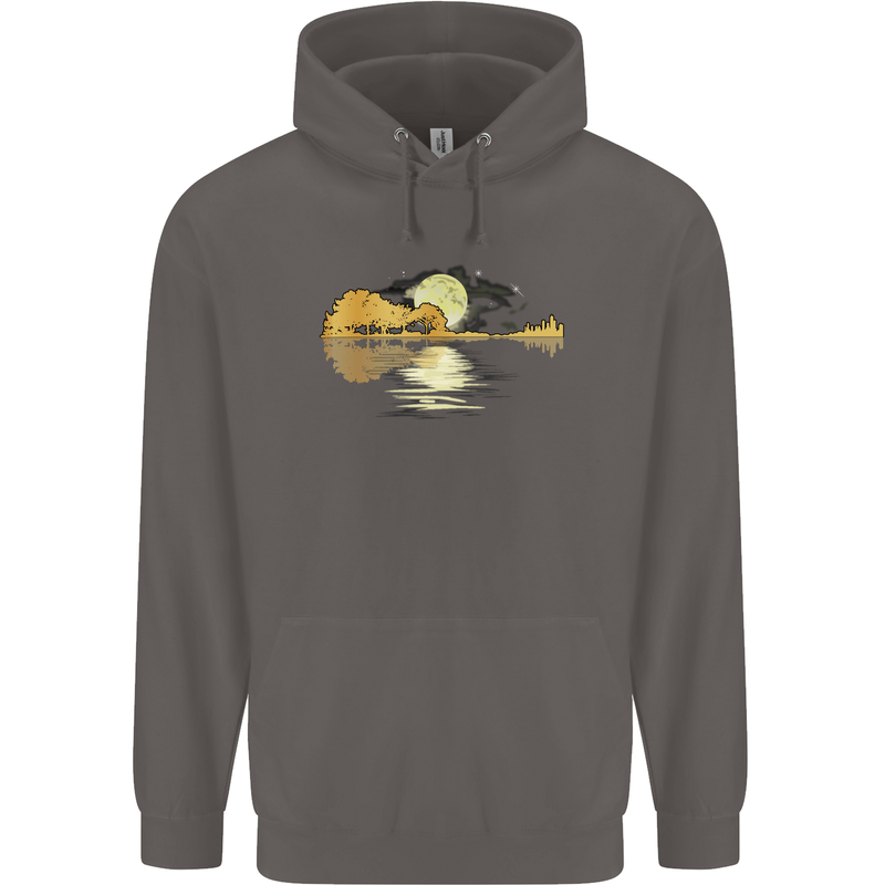Guitar Reflection Guitarist Bass Acoustic Mens 80% Cotton Hoodie Charcoal