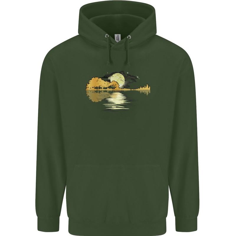 Guitar Reflection Guitarist Bass Acoustic Mens 80% Cotton Hoodie Forest Green
