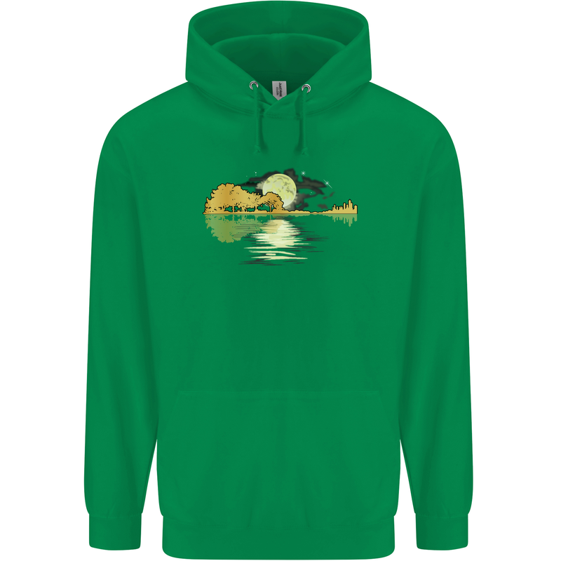 Guitar Reflection Guitarist Bass Acoustic Mens 80% Cotton Hoodie Irish Green