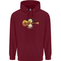 Guitar Reflection Guitarist Bass Acoustic Mens 80% Cotton Hoodie Maroon