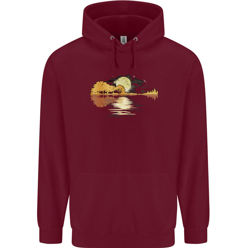 Guitar Reflection Guitarist Bass Acoustic Mens 80% Cotton Hoodie Maroon