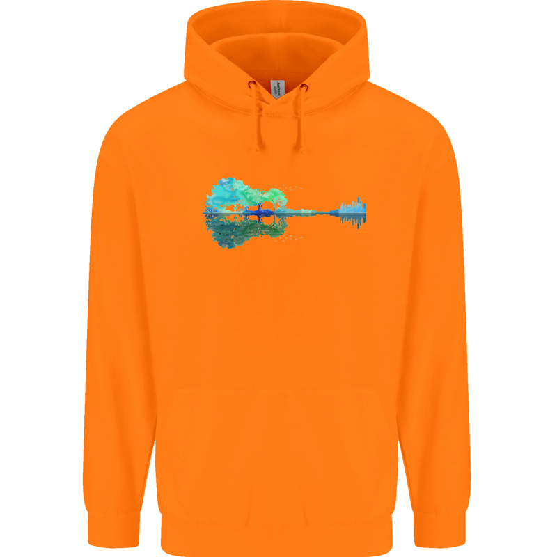 Guitar Reflection Guitarist Bass Acoustic Mens 80% Cotton Hoodie Orange