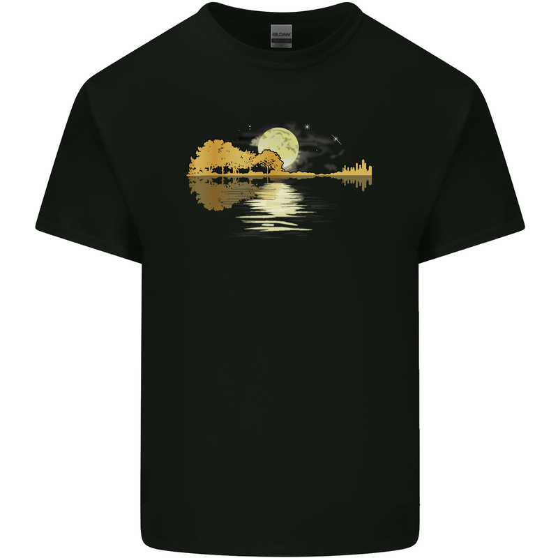 Guitar Reflection Guitarist Bass Acoustic Mens Cotton T-Shirt Tee Top Black