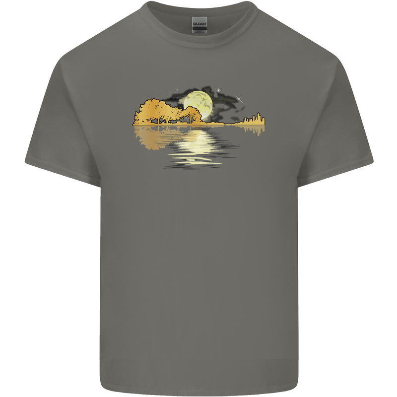 Guitar Reflection Guitarist Bass Acoustic Mens Cotton T-Shirt Tee Top Charcoal