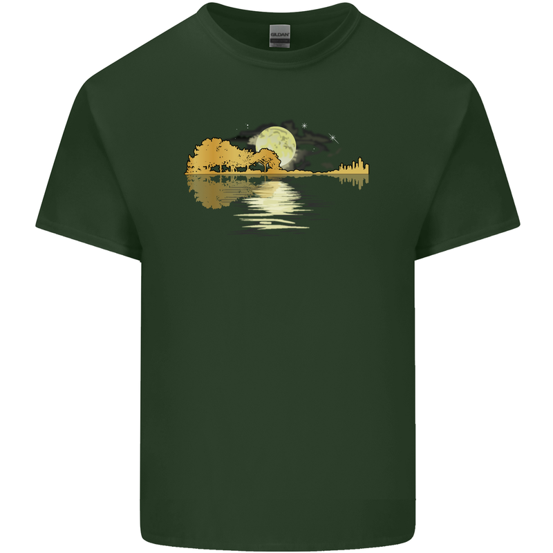 Guitar Reflection Guitarist Bass Acoustic Mens Cotton T-Shirt Tee Top Forest Green