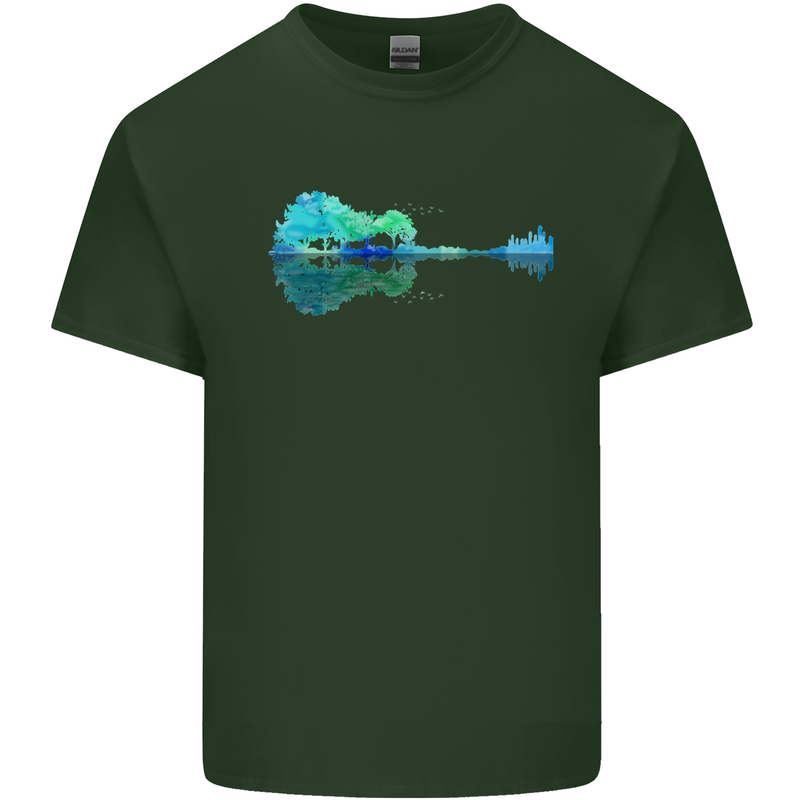 Guitar Reflection Guitarist Bass Acoustic Mens Cotton T-Shirt Tee Top Forest Green
