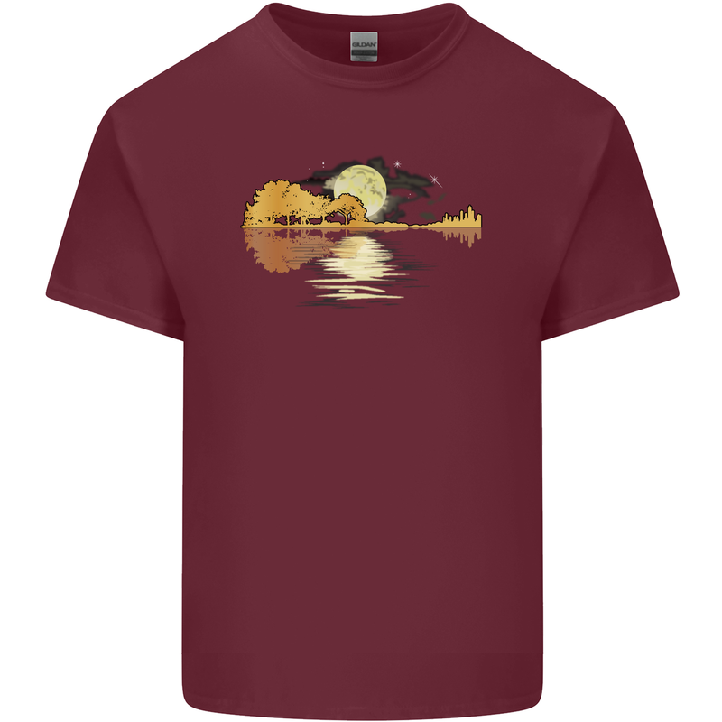Guitar Reflection Guitarist Bass Acoustic Mens Cotton T-Shirt Tee Top Maroon