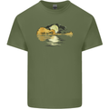 Guitar Reflection Guitarist Bass Acoustic Mens Cotton T-Shirt Tee Top Military Green