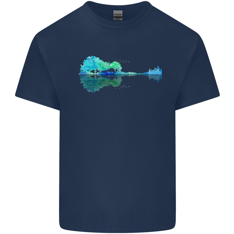 Guitar Reflection Guitarist Bass Acoustic Mens Cotton T-Shirt Tee Top Navy Blue