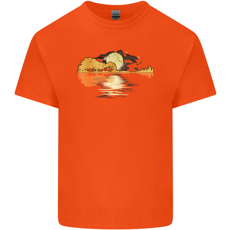 Guitar Reflection Guitarist Bass Acoustic Mens Cotton T-Shirt Tee Top Orange