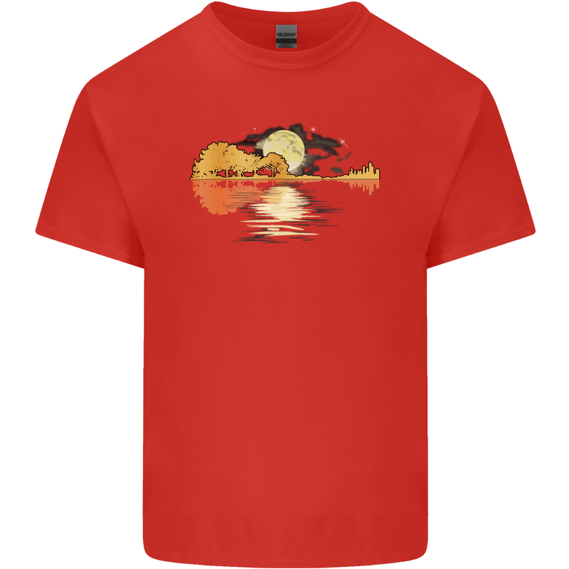 Guitar Reflection Guitarist Bass Acoustic Mens Cotton T-Shirt Tee Top Red