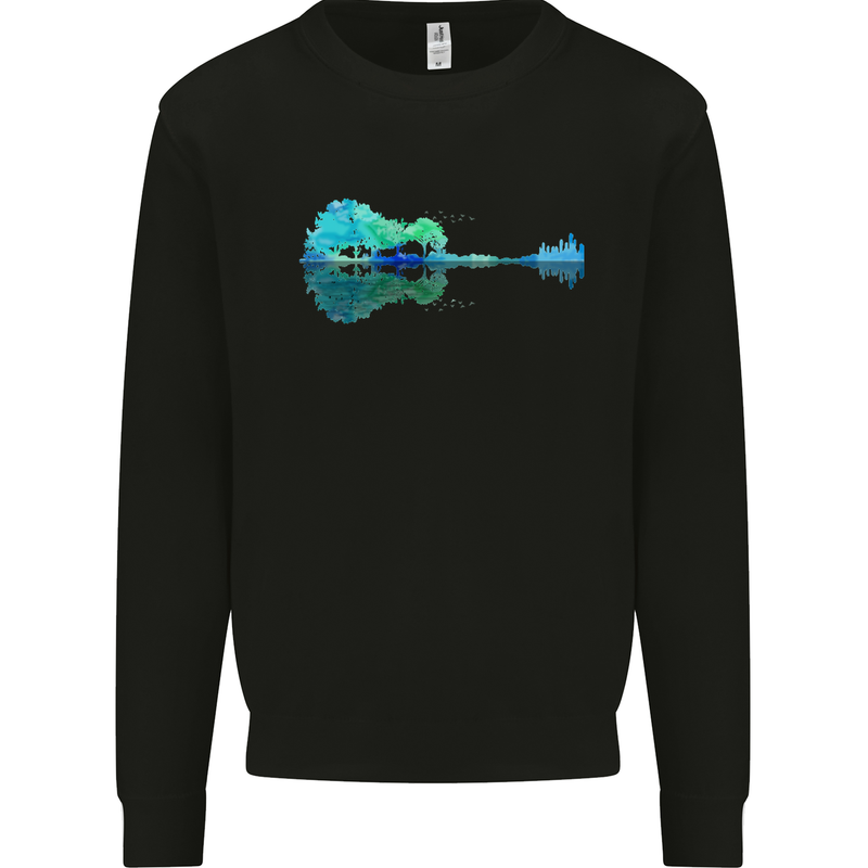 Guitar Reflection Guitarist Bass Acoustic Mens Sweatshirt Jumper Black