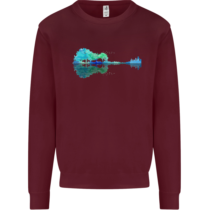 Guitar Reflection Guitarist Bass Acoustic Mens Sweatshirt Jumper Maroon