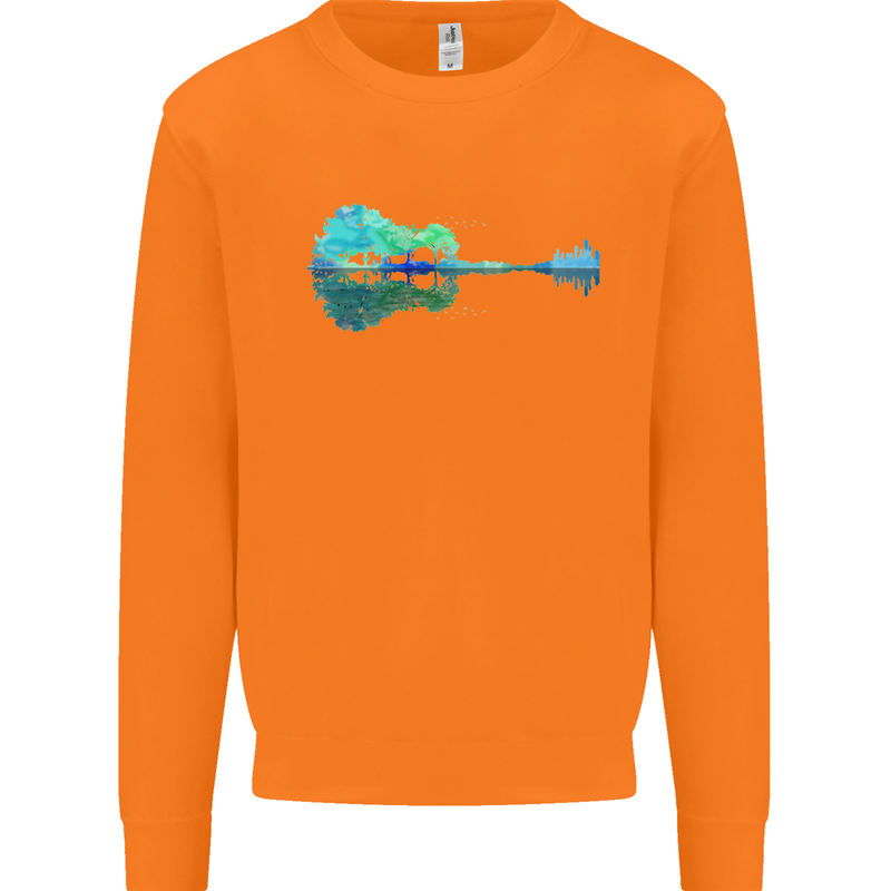 Guitar Reflection Guitarist Bass Acoustic Mens Sweatshirt Jumper Orange