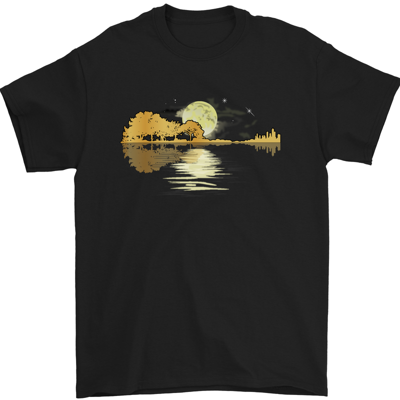 Guitar Reflection Guitarist Bass Acoustic Mens T-Shirt Cotton Gildan Black