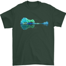 Guitar Reflection Guitarist Bass Acoustic Mens T-Shirt Cotton Gildan Forest Green