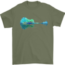 Guitar Reflection Guitarist Bass Acoustic Mens T-Shirt Cotton Gildan Military Green