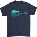 Guitar Reflection Guitarist Bass Acoustic Mens T-Shirt Cotton Gildan Navy Blue