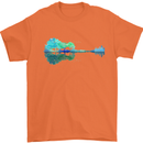 Guitar Reflection Guitarist Bass Acoustic Mens T-Shirt Cotton Gildan Orange