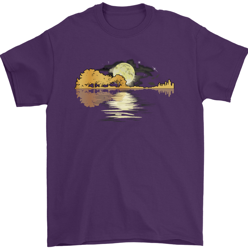 Guitar Reflection Guitarist Bass Acoustic Mens T-Shirt Cotton Gildan Purple