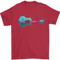 Guitar Reflection Guitarist Bass Acoustic Mens T-Shirt Cotton Gildan Red