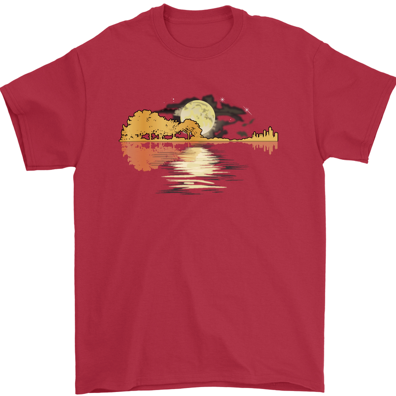 Guitar Reflection Guitarist Bass Acoustic Mens T-Shirt Cotton Gildan Red