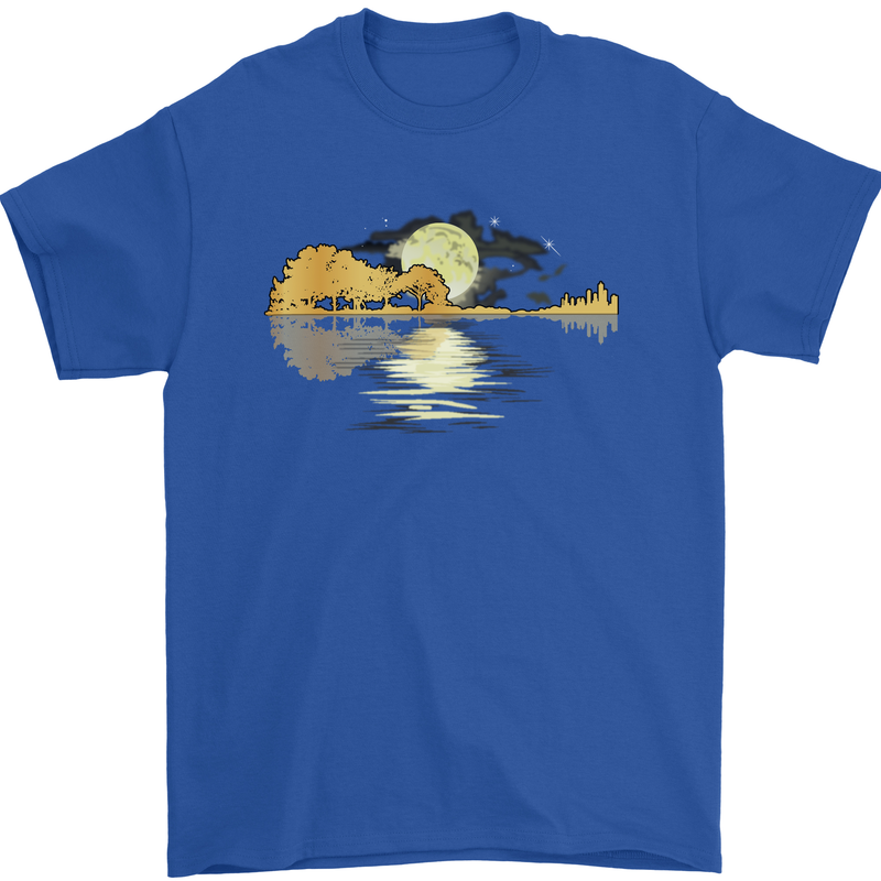 Guitar Reflection Guitarist Bass Acoustic Mens T-Shirt Cotton Gildan Royal Blue