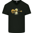 Guitar Reflection Guitarist Bass Acoustic Mens V-Neck Cotton T-Shirt Black