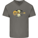 Guitar Reflection Guitarist Bass Acoustic Mens V-Neck Cotton T-Shirt Charcoal