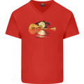 Guitar Reflection Guitarist Bass Acoustic Mens V-Neck Cotton T-Shirt Red
