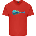 Guitar Reflection Guitarist Bass Acoustic Mens V-Neck Cotton T-Shirt Red