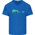 Guitar Reflection Guitarist Bass Acoustic Mens V-Neck Cotton T-Shirt Royal Blue