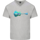 Guitar Reflection Guitarist Bass Acoustic Mens V-Neck Cotton T-Shirt Sports Grey