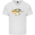 Guitar Reflection Guitarist Bass Acoustic Mens V-Neck Cotton T-Shirt White